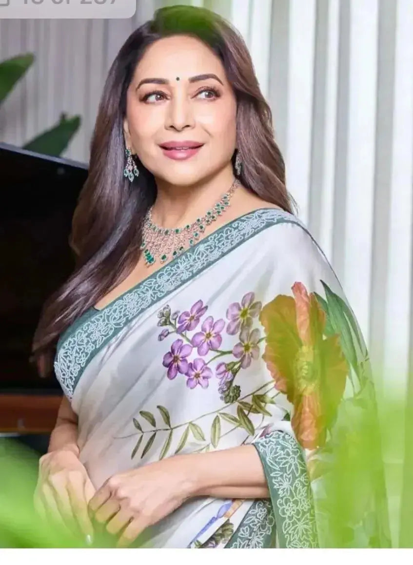 Satin Silk Saree- Green - Deepika's Adornments