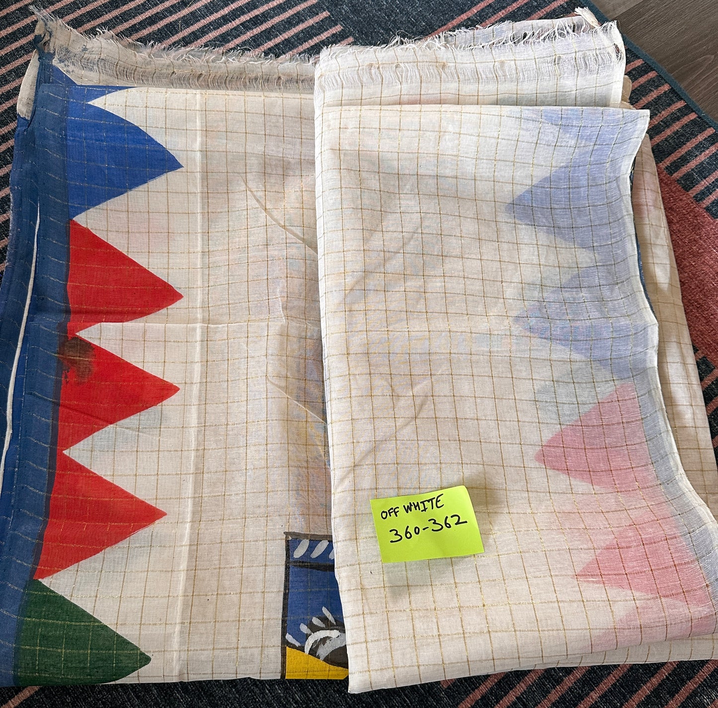 Bengali Pure Dhonekhali Tant Hand Print offwhite Saree