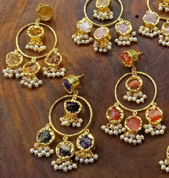 Brass Earrings with Natural StonesC245A - Deepika's Adornments