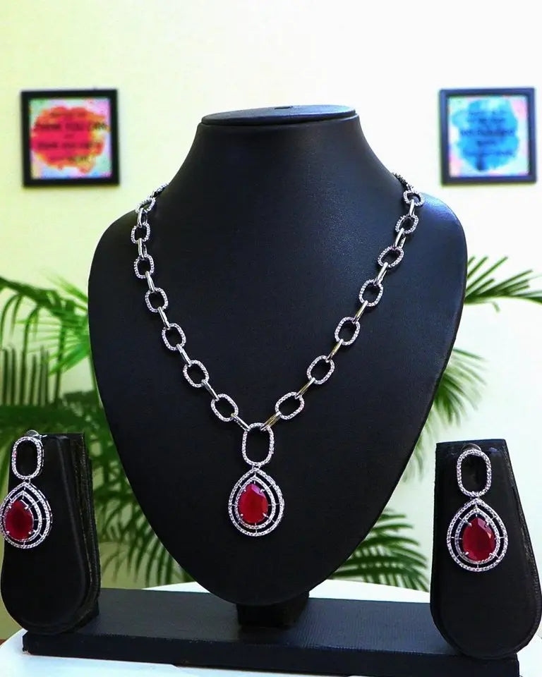 Ruby & CZ Gold Necklace Set | 24ct Gold Plated Bridal Jewelry Indian Fashions