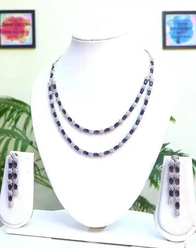 Purple Double Layer Statement Necklace Set - Deepika's Adornments