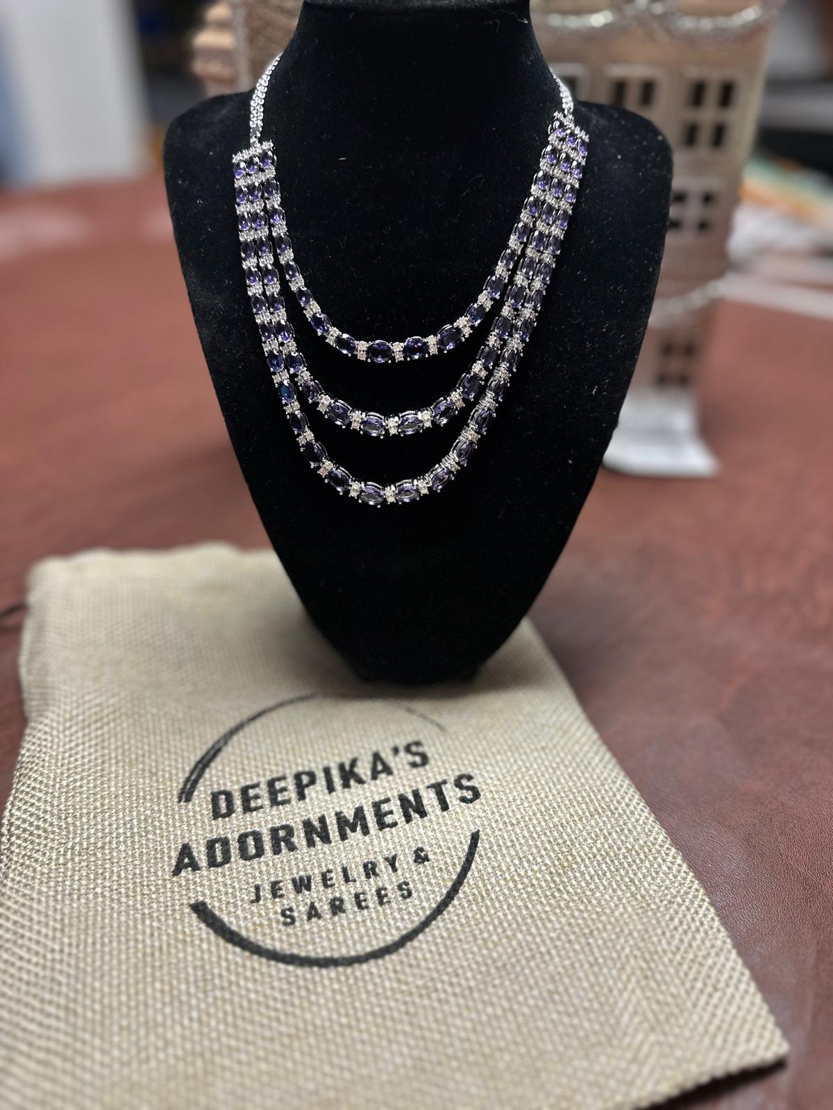 3 layer purple party wear necklace set