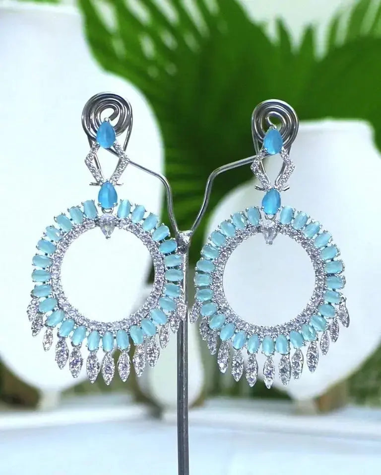 Statement Earrings-Skyblue - Deepika's Adornments