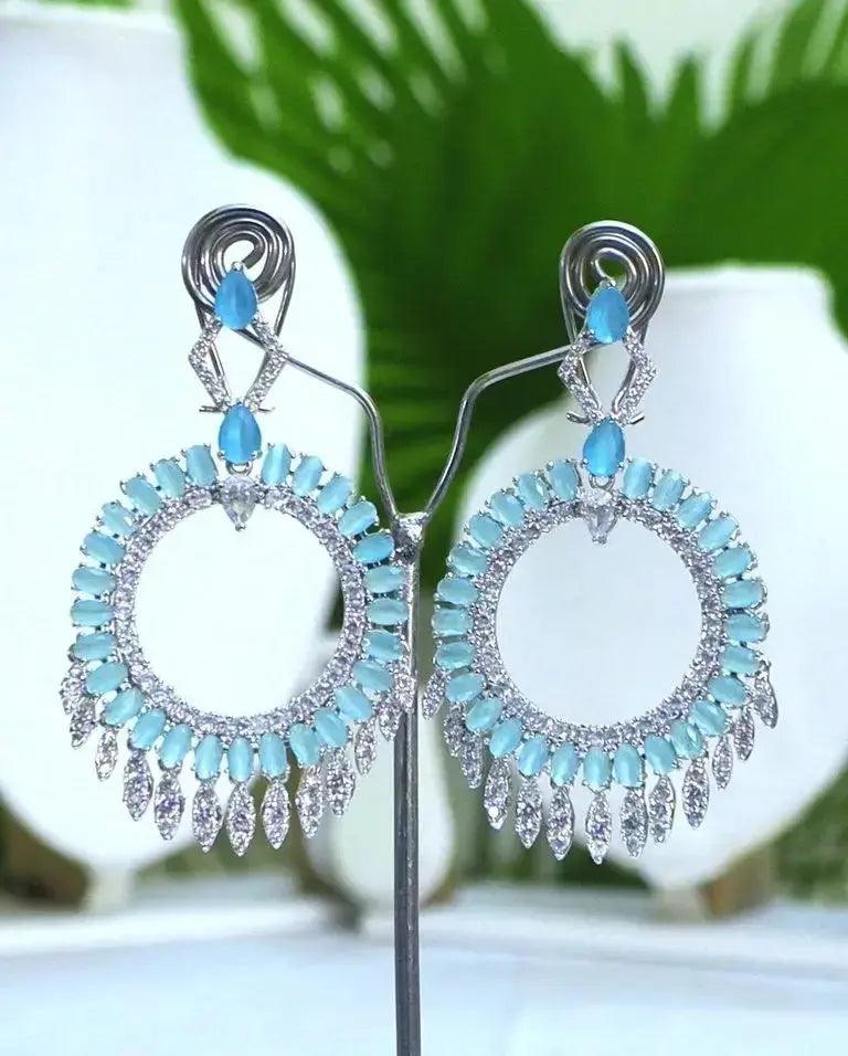 Statement Earrings-Skyblue - Deepika's Adornments