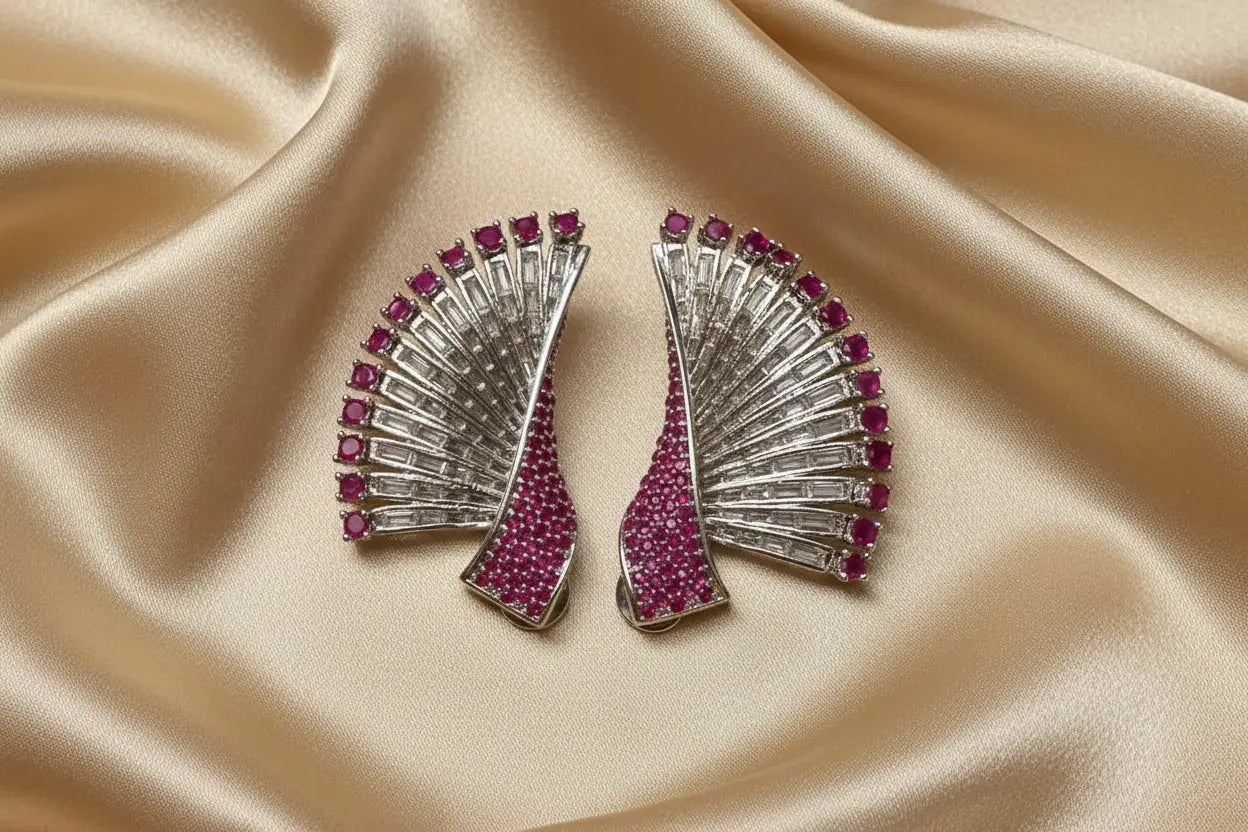 Statement CZ Earrings-Ruby - Deepika's Adornments