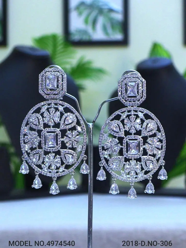 Silver Oval CZ Statement Earrings – AAA Star-Cut Stones with 24CT Gold & Rhodium Plating Indian Fashions