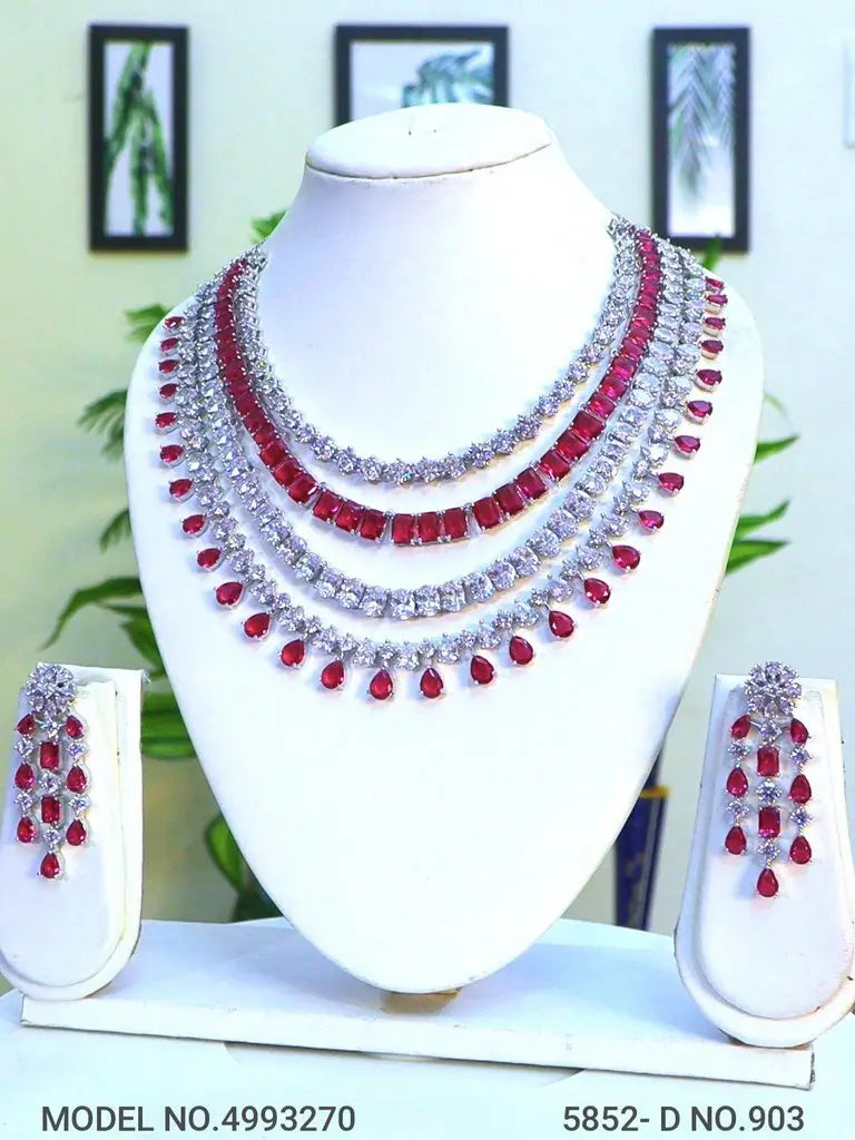 Red CZ Statement Necklace Set – AAA Star-Cut Stones with 24CT Gold & Rhodium Plating Indian Fashions