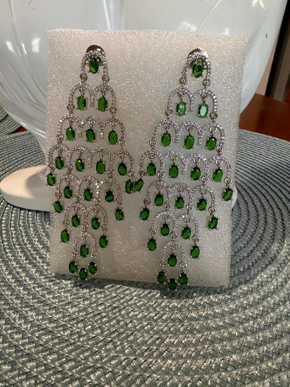 Statement CZ Earrings-Green