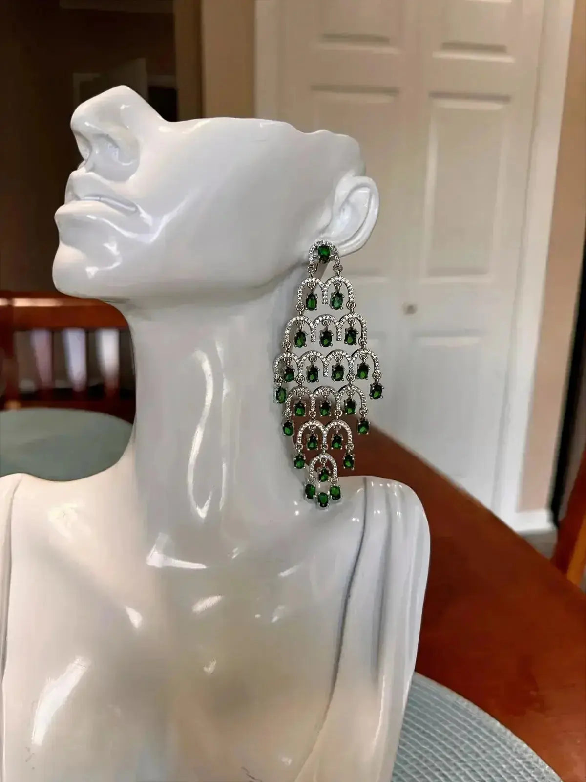 Statement CZ Earrings-Green - Deepika's Adornments