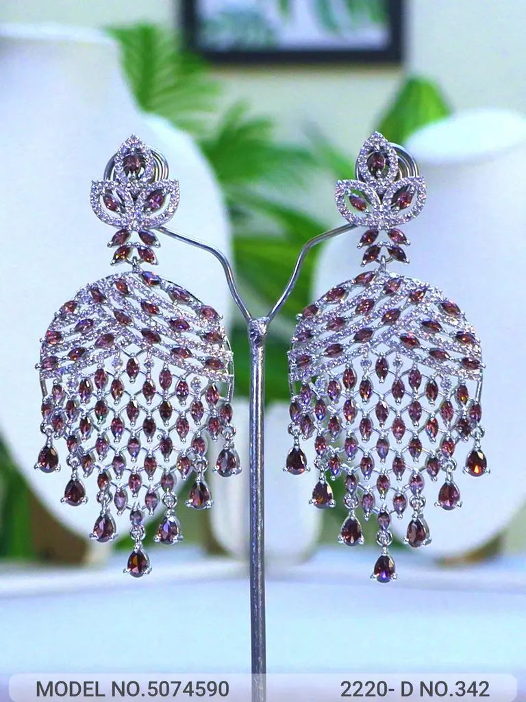 Wine Water Drop CZ Statement Earrings with Danglers – 24CT Gold & Rhodium Plated Indian Fashions