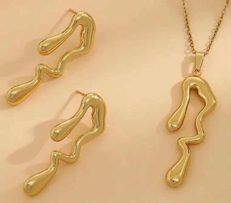 Non-Tarnish Necklace Set - Ribbon Curve Design - Deepika's Adornments