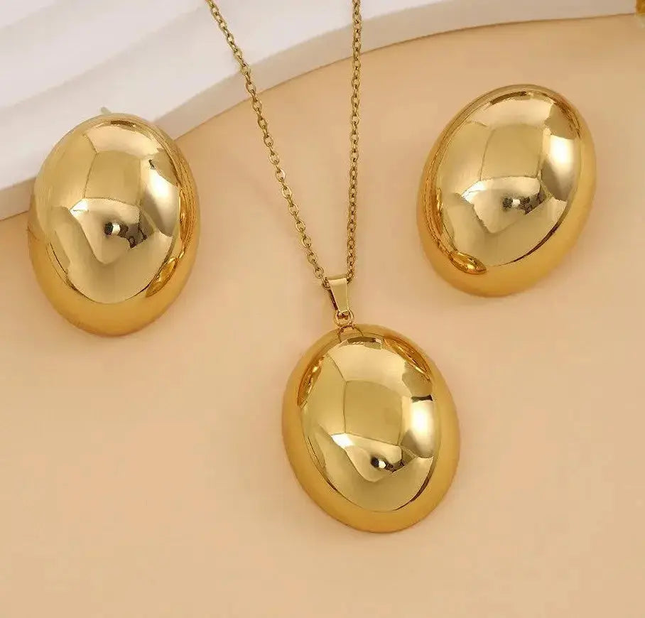 Non-Tarnish Necklace Set Oval Shape - Deepika's Adornments