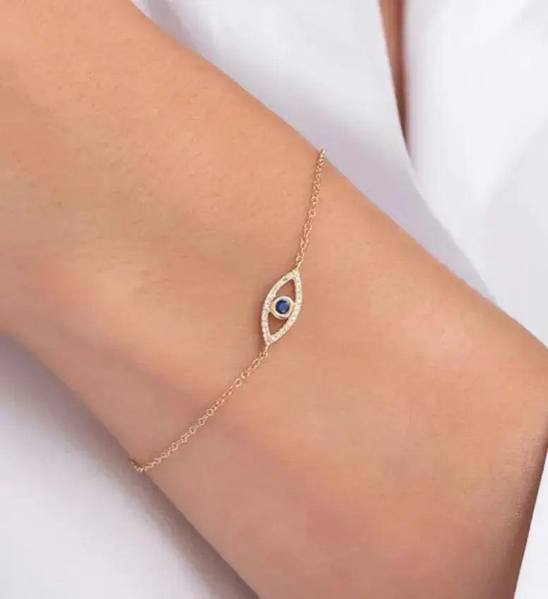 Sterling Silver Bracelet Blue Evil Eyes - Deepika's Adornments
