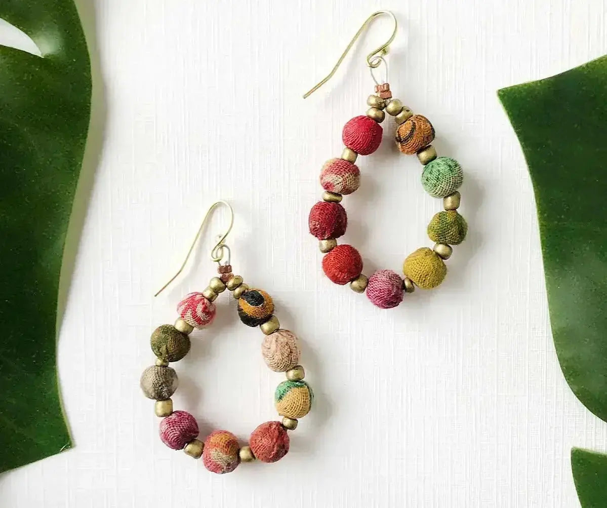 Kantha Beaded Teardrop Earrings - Deepika's Adornments