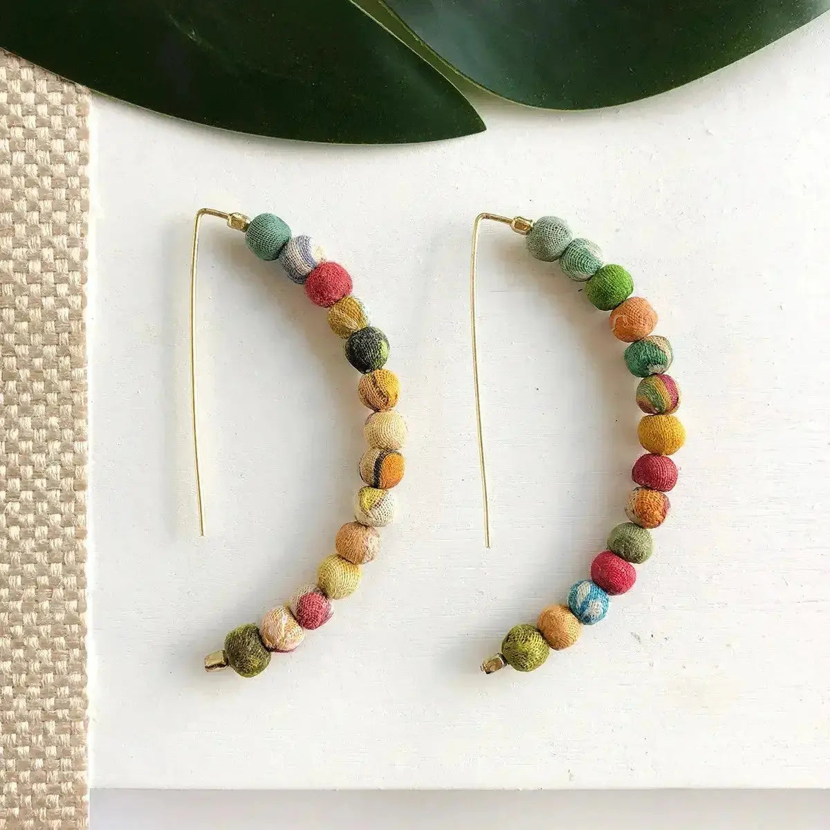 Kantha Linear Arc Earrings - Deepika's Adornments