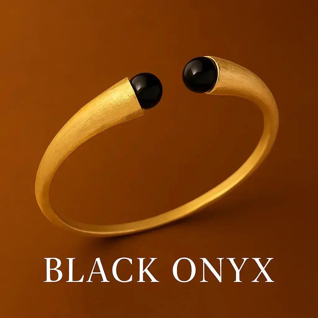 Sterling Silver Bracelet BLACK ONYX round stone - Deepika's Adornments