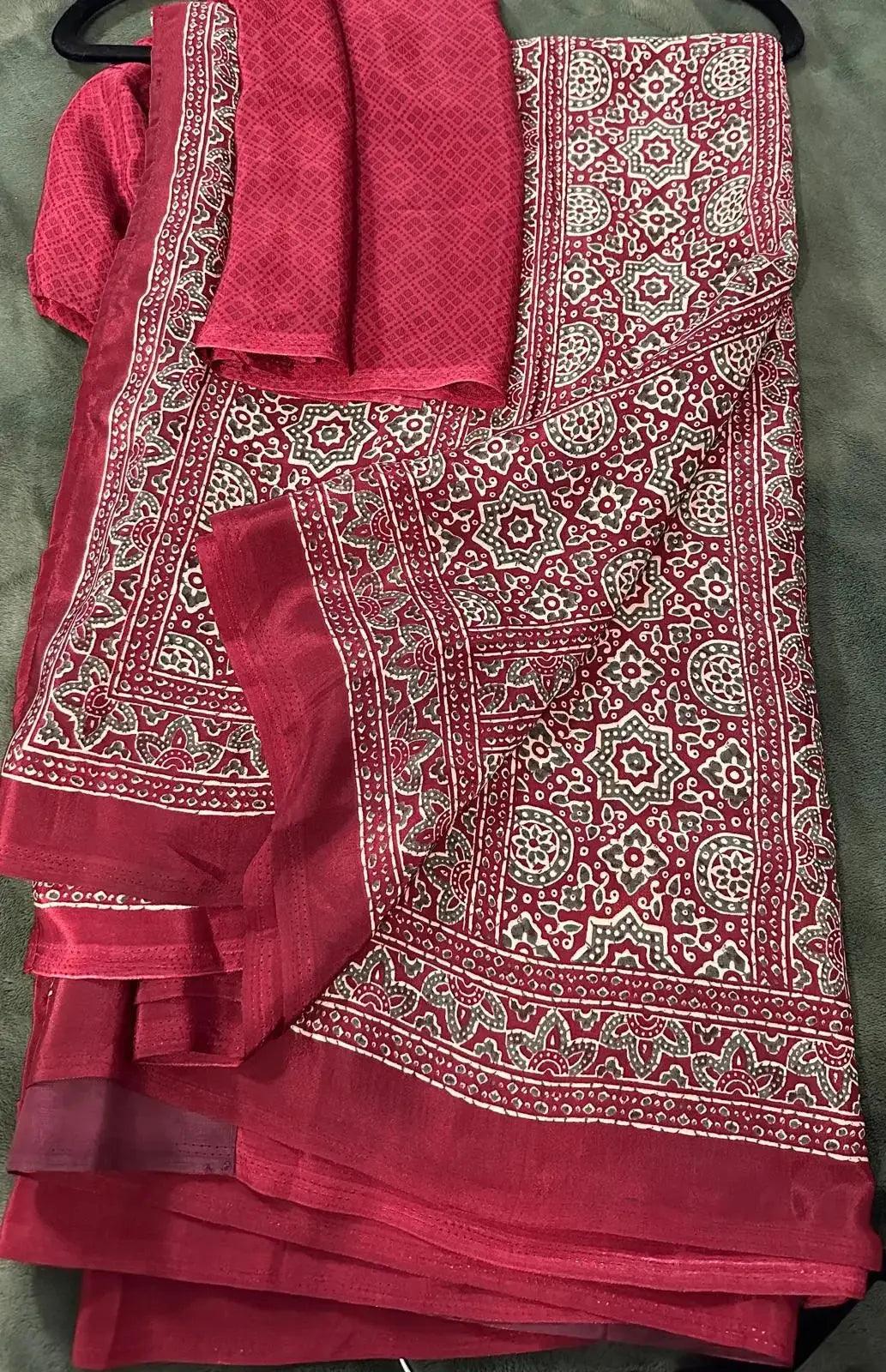 Modal Silk Ajrakh-Red - Deepika's Adornments