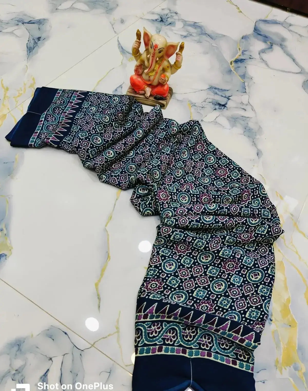 Modal Silk Ajrakh-Blue - Deepika's Adornments