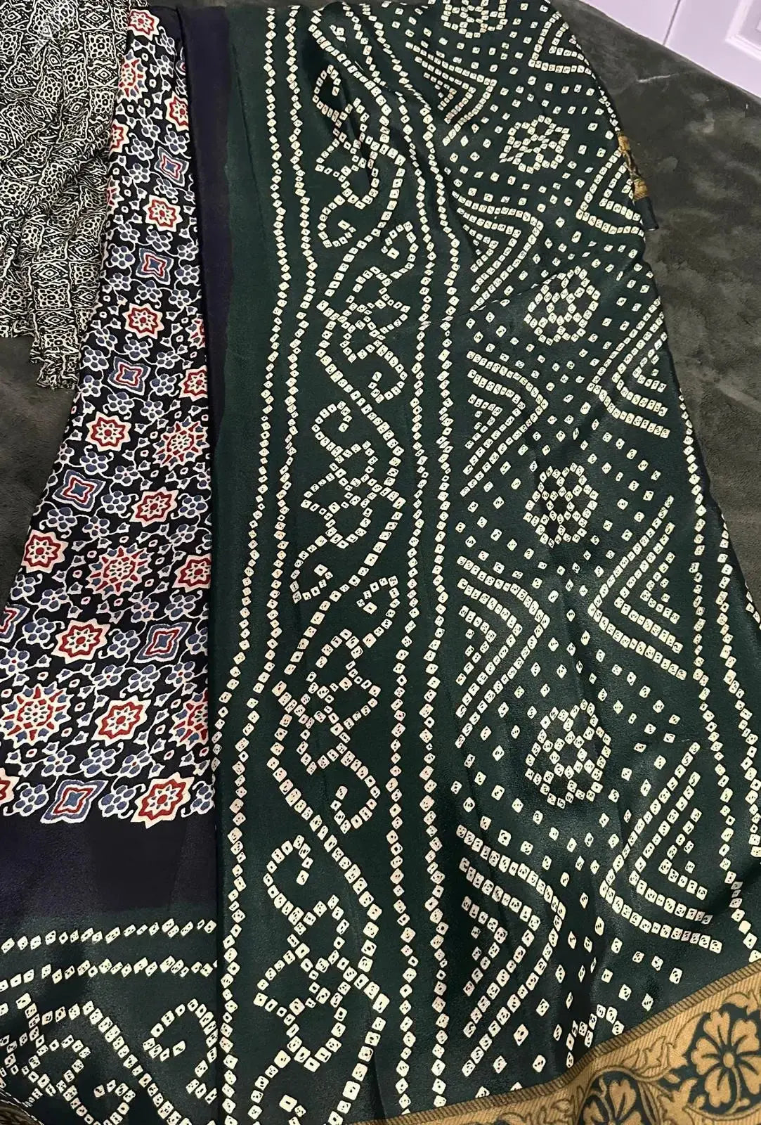 Modal Silk Ajrakh Bandini-Emerald green - Deepika's Adornments