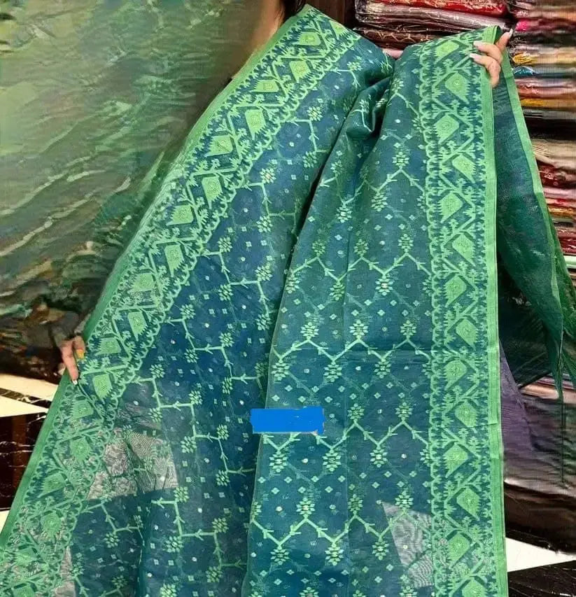 Bengal Handloom Jamdani Saree Sea Green - Deepika's Adornments
