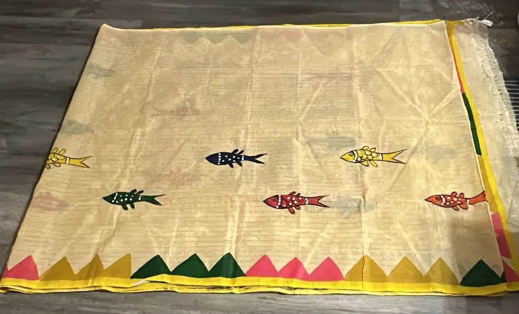 Dhonekhali Tant Saree - Hand Painted Beige Dipannita Handloom