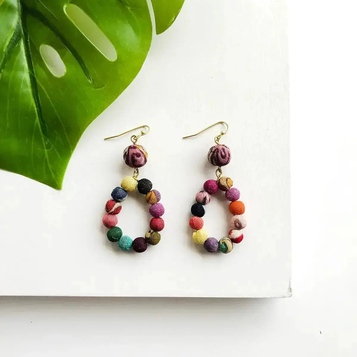 Kantha Dangling Teardrop Earrings - Deepika's Adornments