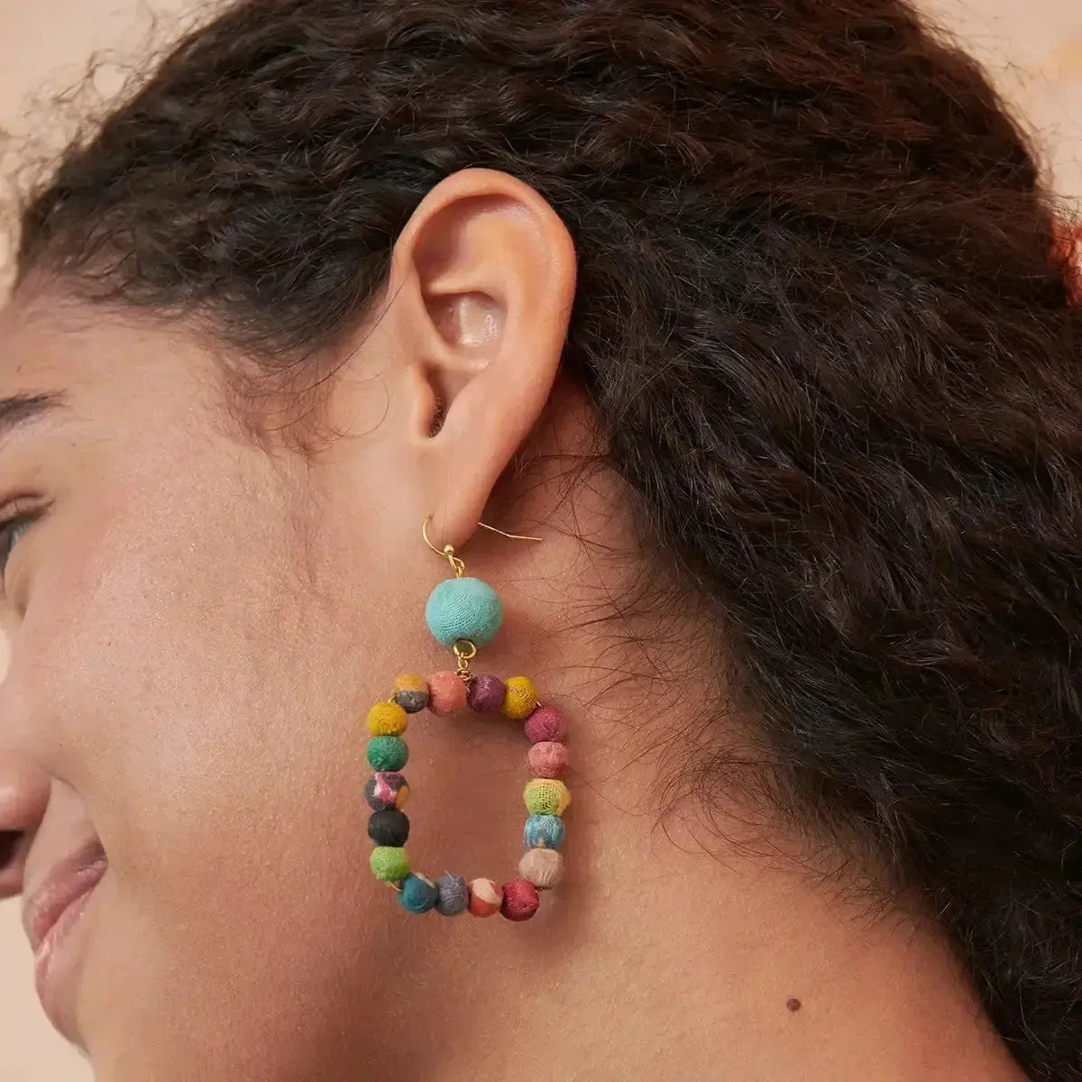 Kantha Dangling Square Earrings - Deepika's Adornments