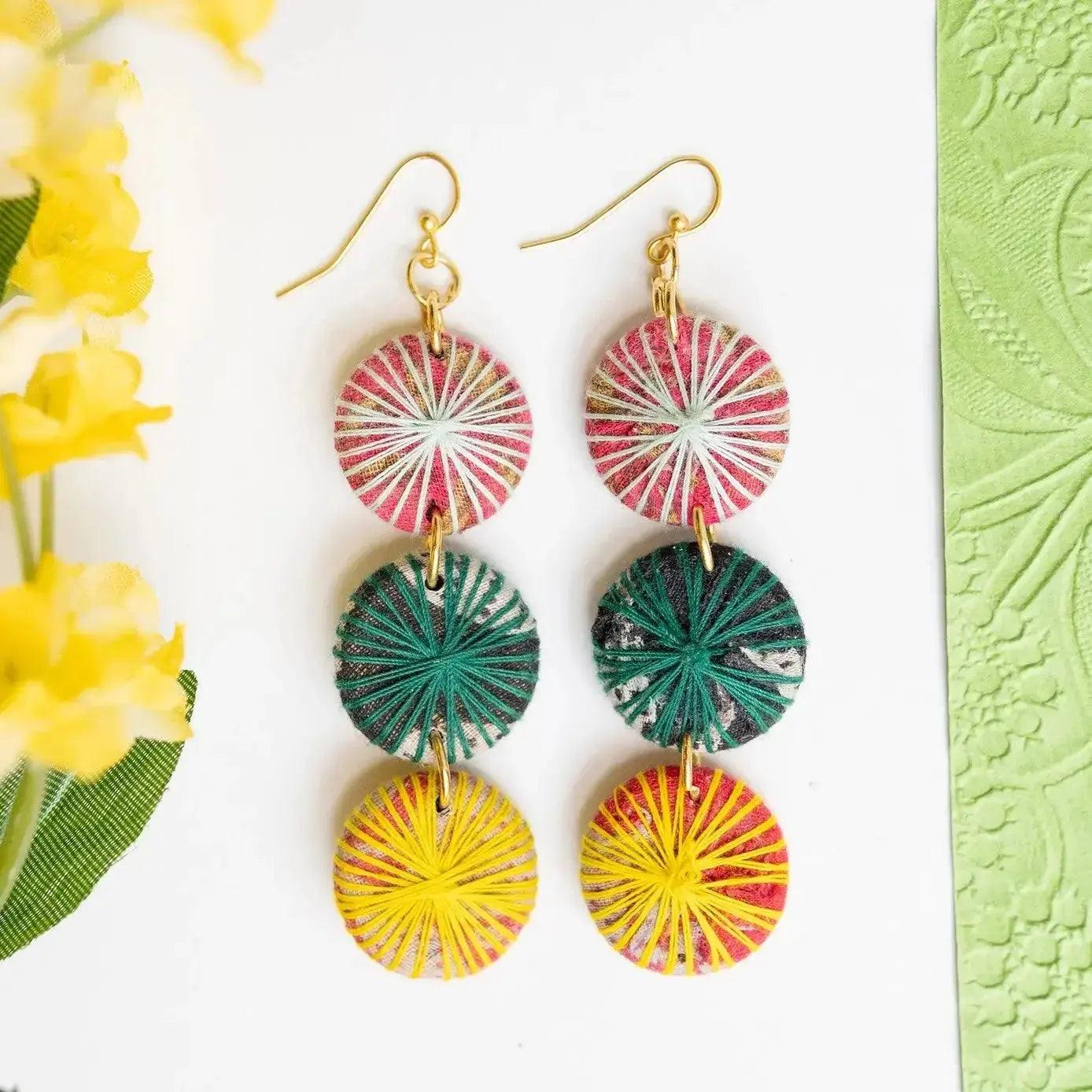 Kantha Threadburst Trio Earrings - Deepika's Adornments