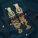 Gold Kashmiri Jhumka Earrings with Meenakari and Pearl Clusters - Bridal Jewelry Femnari