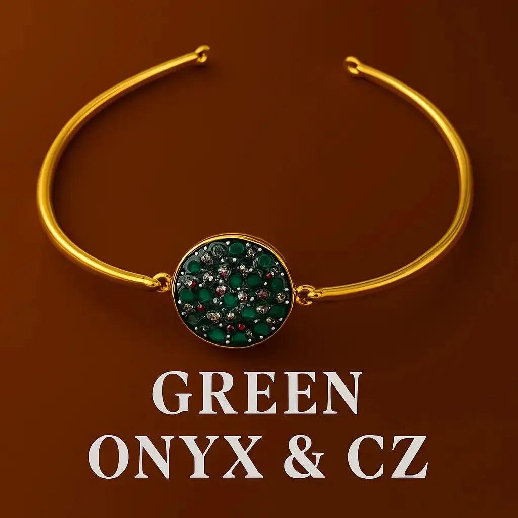 Sterling Silver Bracelet GREEN Onyx Openable - Deepika's Adornments