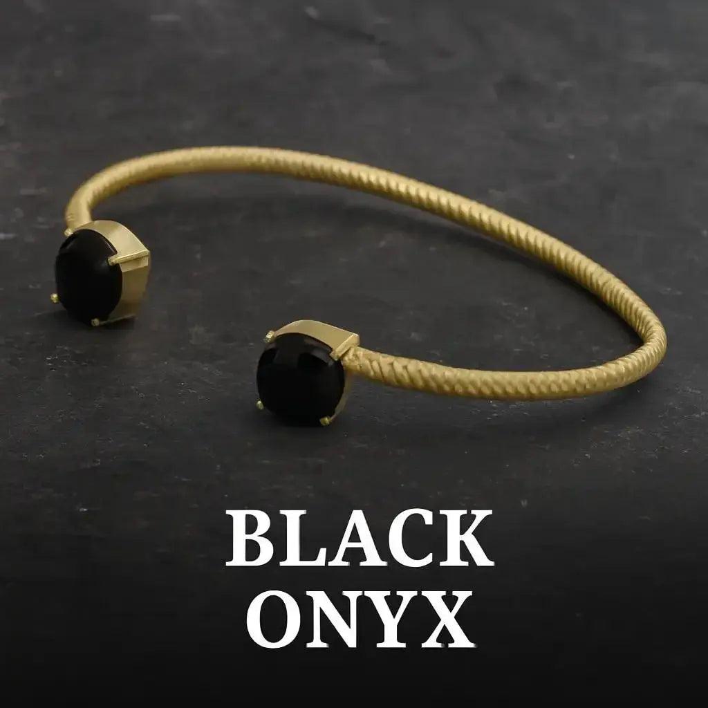 Sterling Silver Bracelet with Black Onyx - Openable - Deepika's Adornments