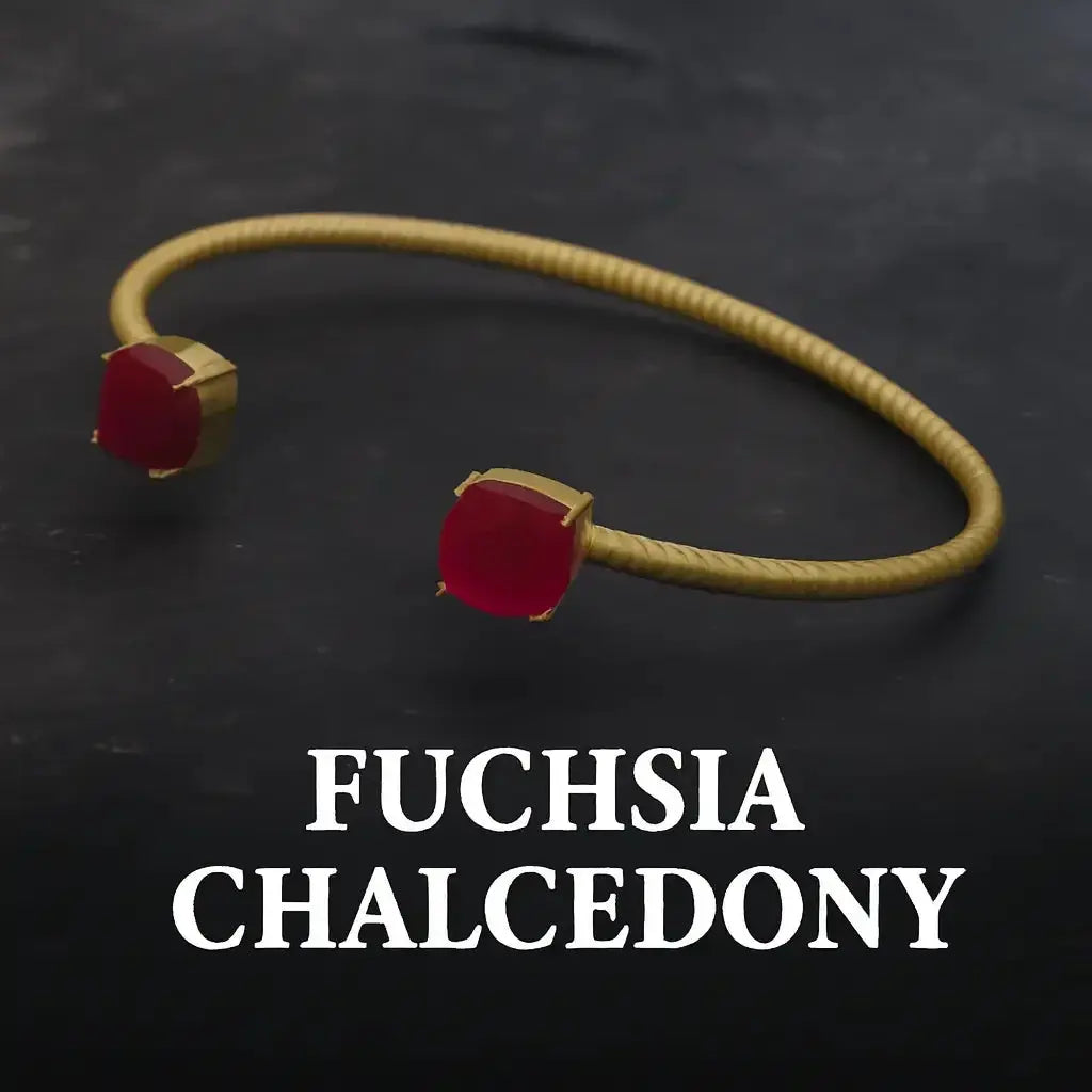 Sterling Silver Bracelet with Fuchsia Chalcedony - Openable - Deepika's Adornments