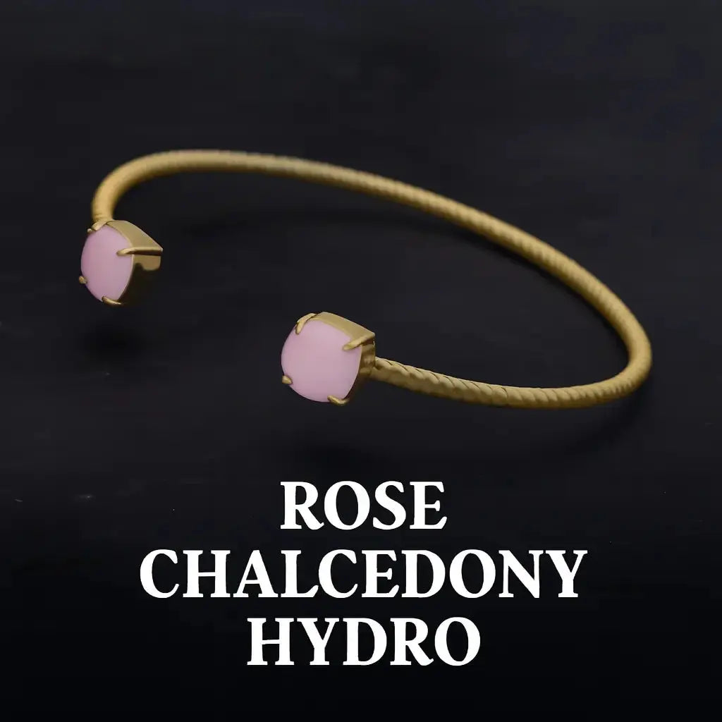 Sterling Silver Bracelet with Rose Chalcedony - Handcrafted Artisan Jewelry - Deepika's Adornments
