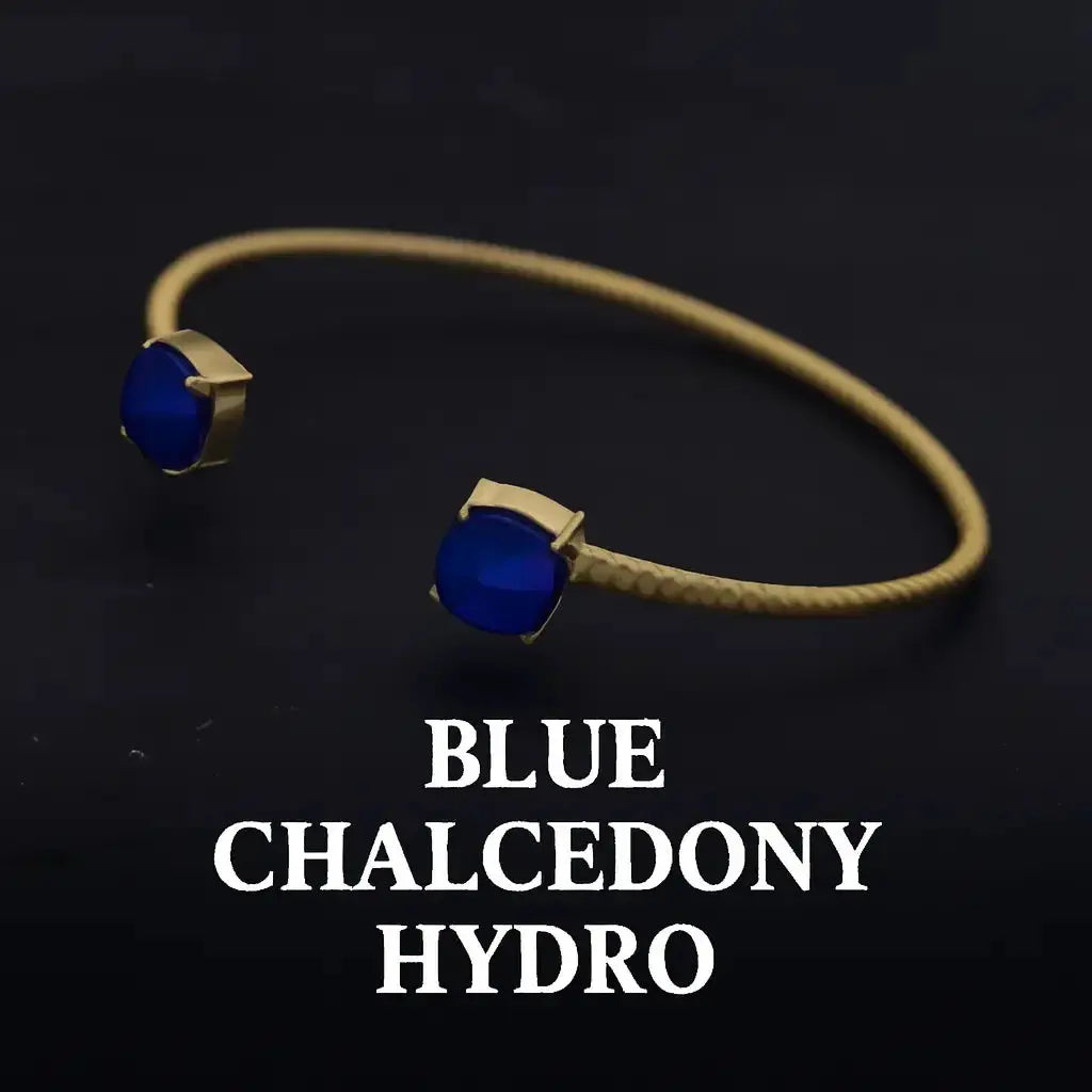 Sterling Silver Bracelet with Blue Chalcedony openable - Deepika's Adornments