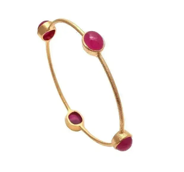 Sterling Silver Bracelet- non openable FUCHSIA CHALCEDONY - Deepika's Adornments