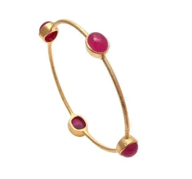 Sterling Silver Bracelet- non openable FUCHSIA CHALCEDONY - Deepika's Adornments