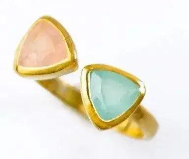 Sterling Silver Ring Rose Quartz and Aquamarine - Deepika's Adornments