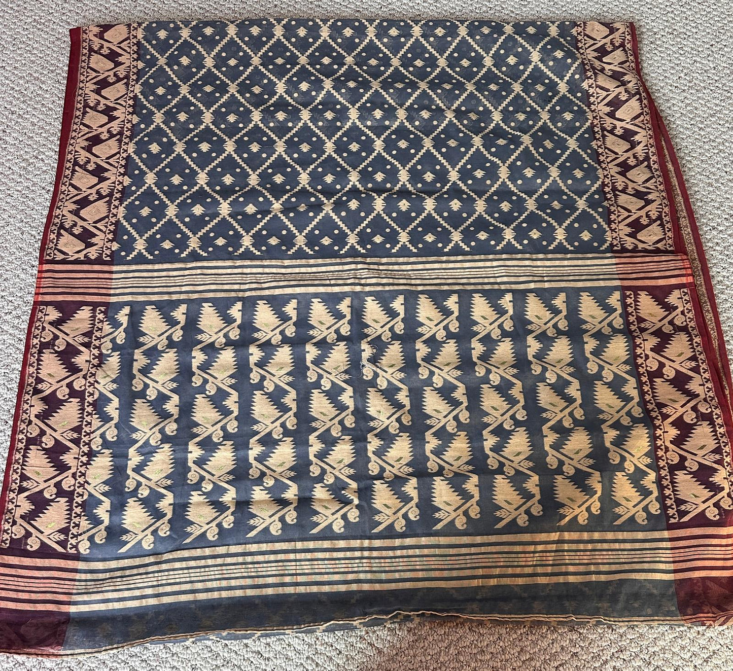 Bengal Handloom Jamdani GREY AND MAROON