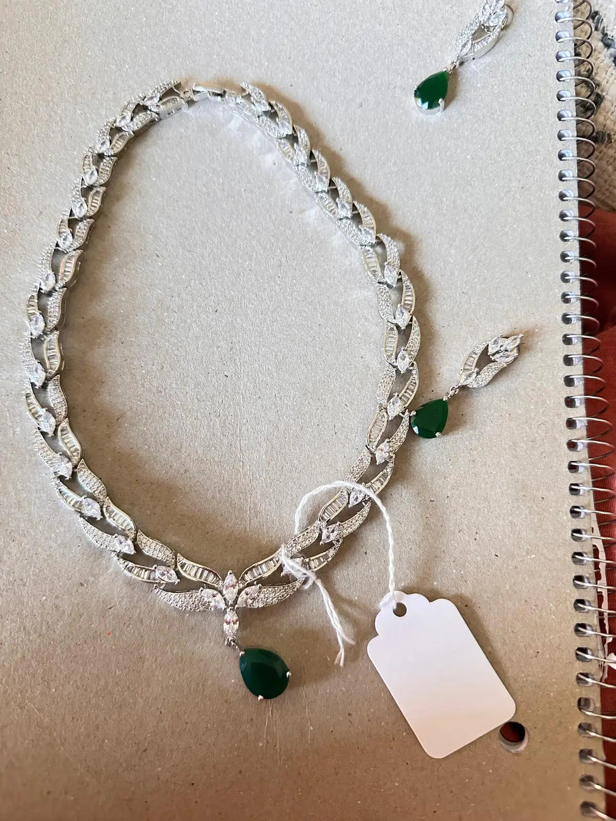 Emerald & CZ Statement Necklace Set | Buggett Design | 24K Rhodium Silver Indian Fashions