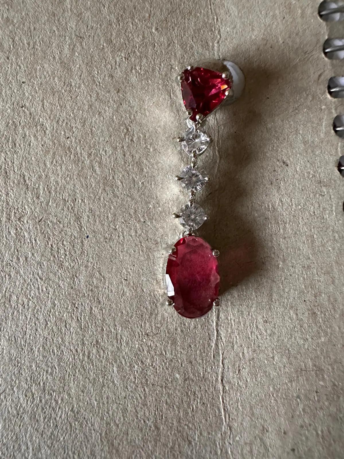 Red Hydrostone & Silver CZ Necklace Set | Convertible Choker | 24ct Rhodium Plated Deepika's Adornments