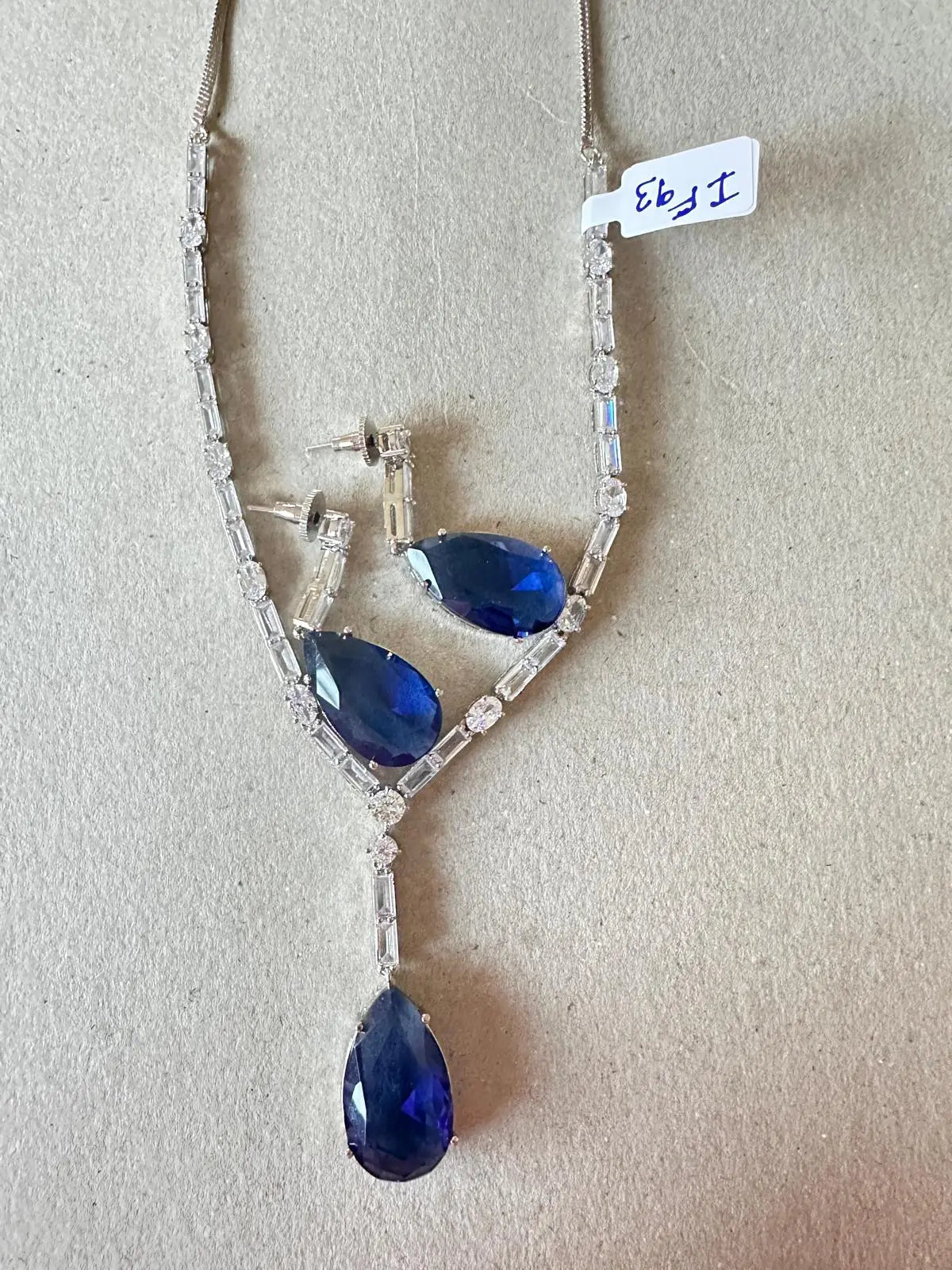 Sapphire Blue & Silver CZ Statement Necklace Set – Bollywood Inspired with 24CT Rhodium Plating Indian Fashions