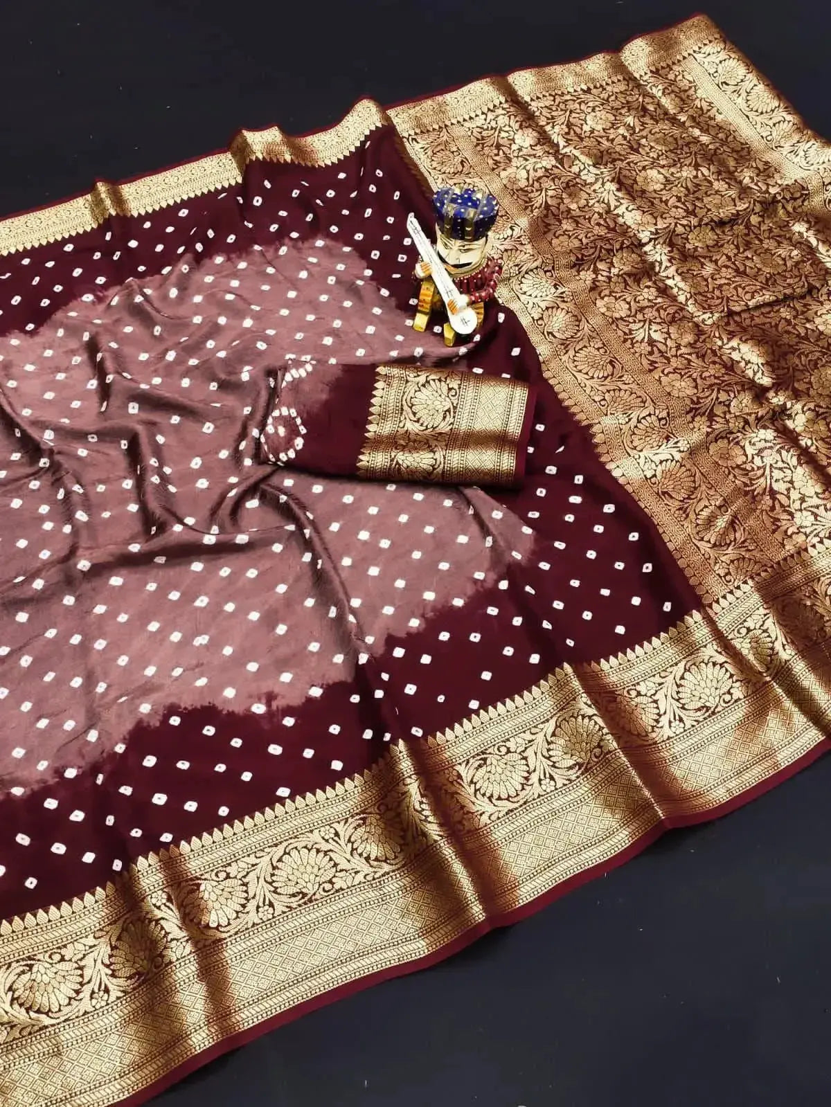 Beautiful Bandej Dark Brown with Contrast - Deepika's Adornments