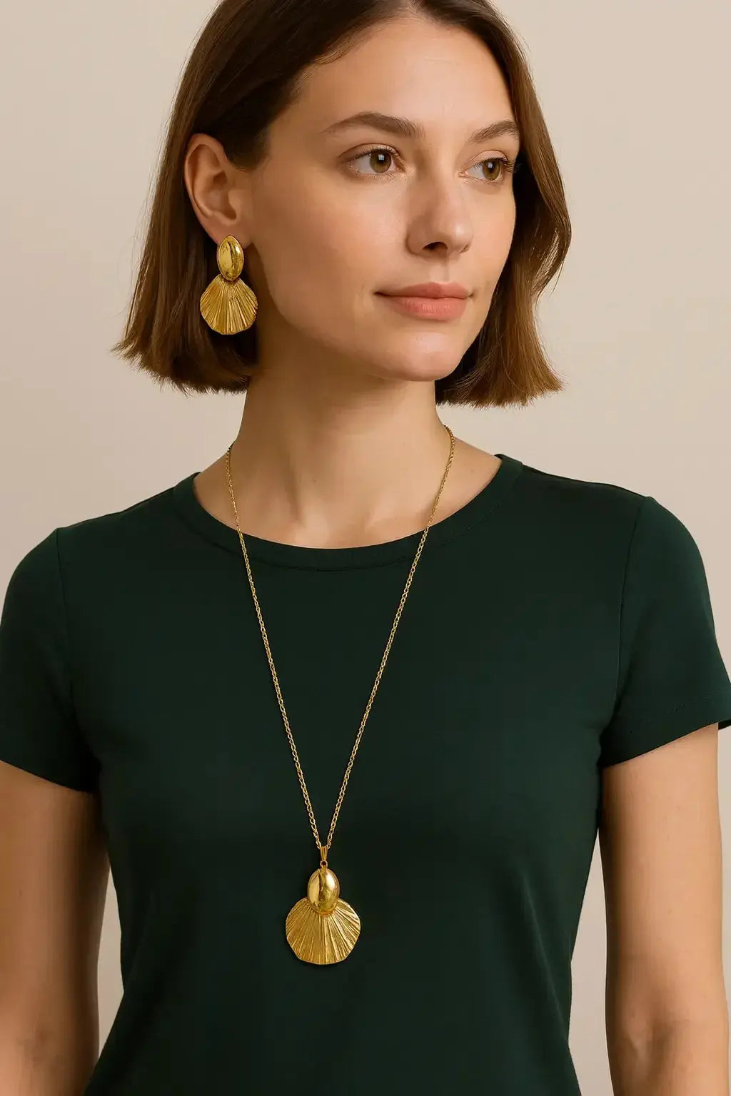 Non-Tarnish Necklace Set-Shell design - Deepika's Adornments