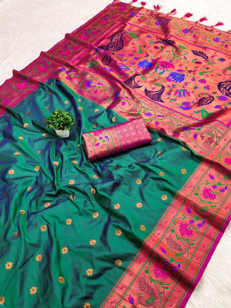 Peacock heavy border Piathini with green