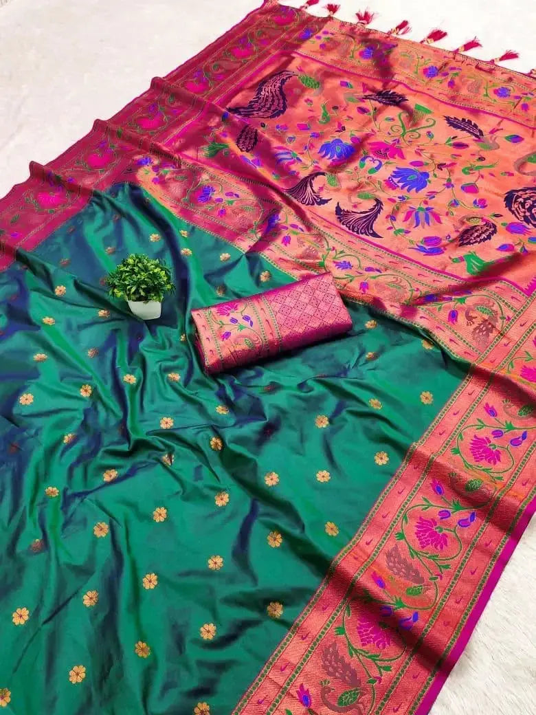 Peacock heavy border Piathini with green - Deepika's Adornments