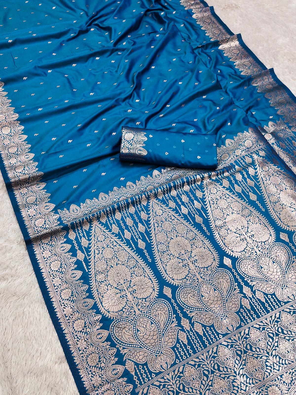 Beautiful party wear Denim Blue Banarsi