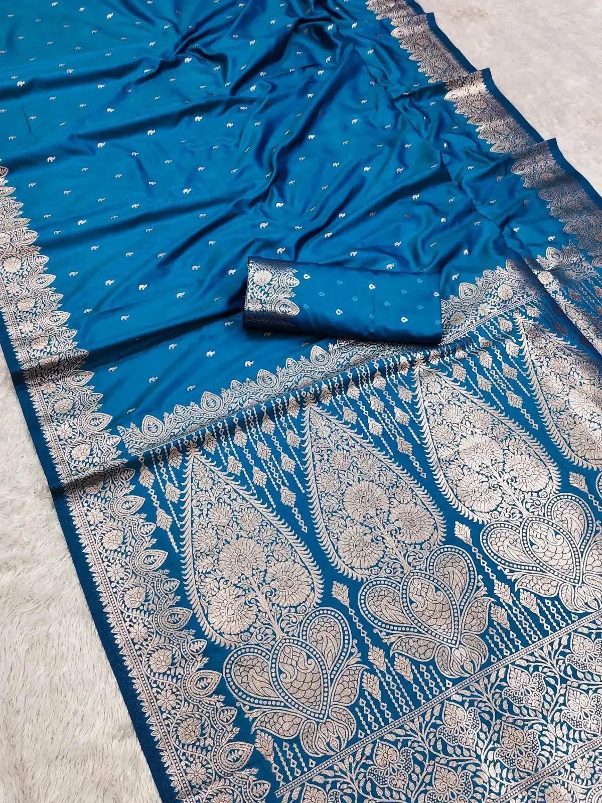 Beautiful party wear Denim Blue Banarsi - Deepika's Adornments