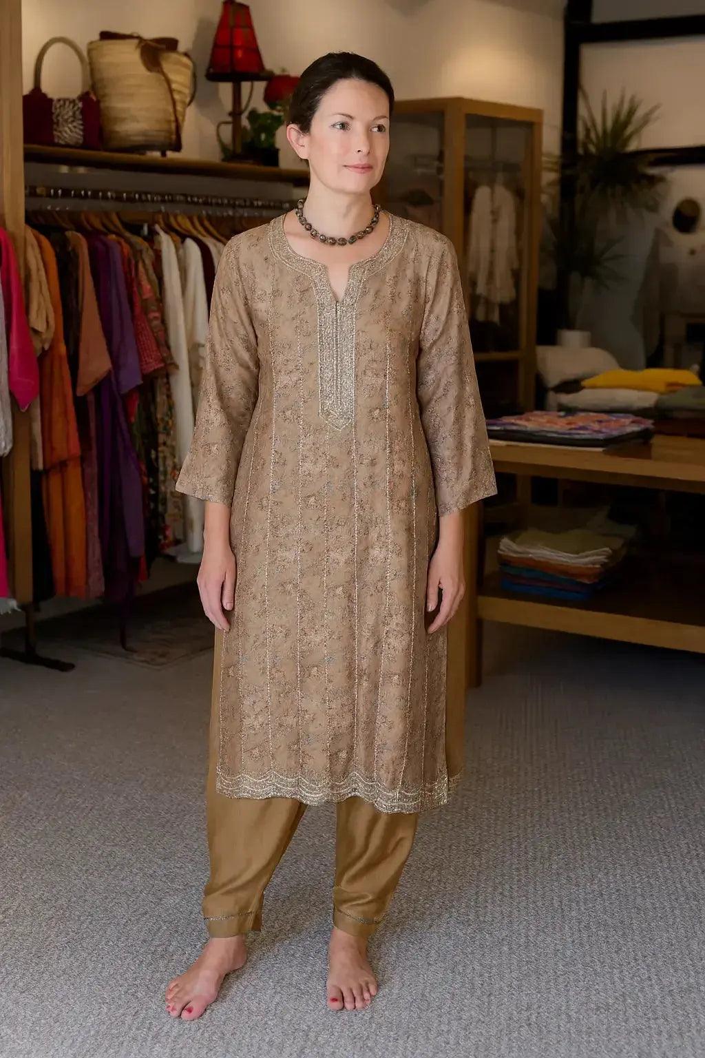 Indian Salwar Kameez-Mustard Brown - Deepika's Adornments