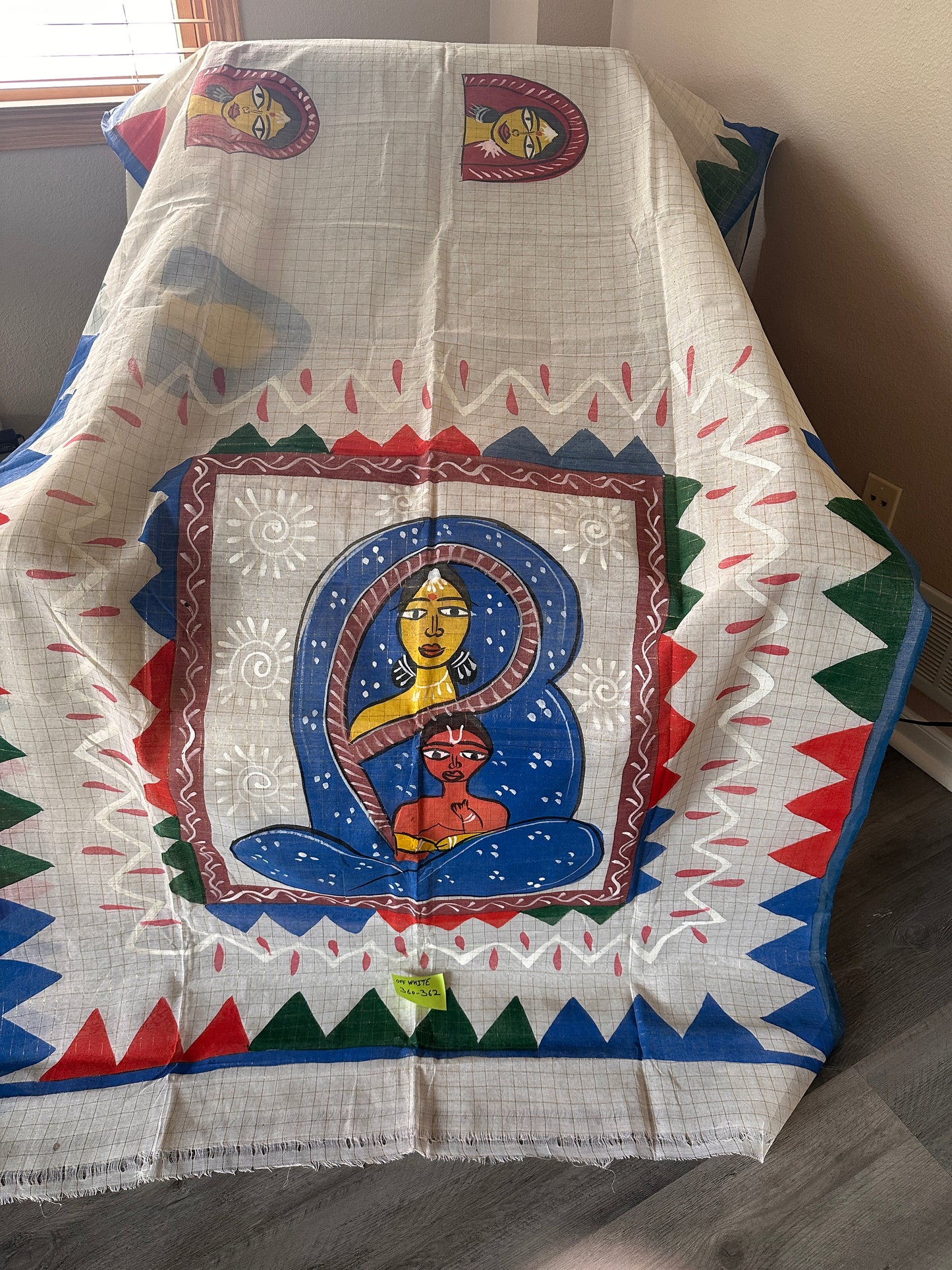Bengali Pure Dhonekhali Tant Hand Print offwhite Saree