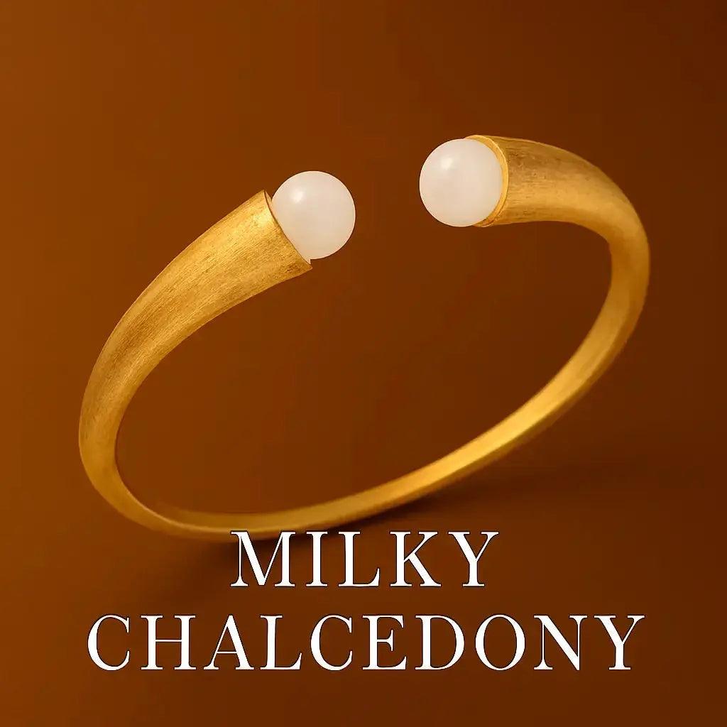 Sterling Silver Bracelet MILKY CHALCEDONY - Deepika's Adornments